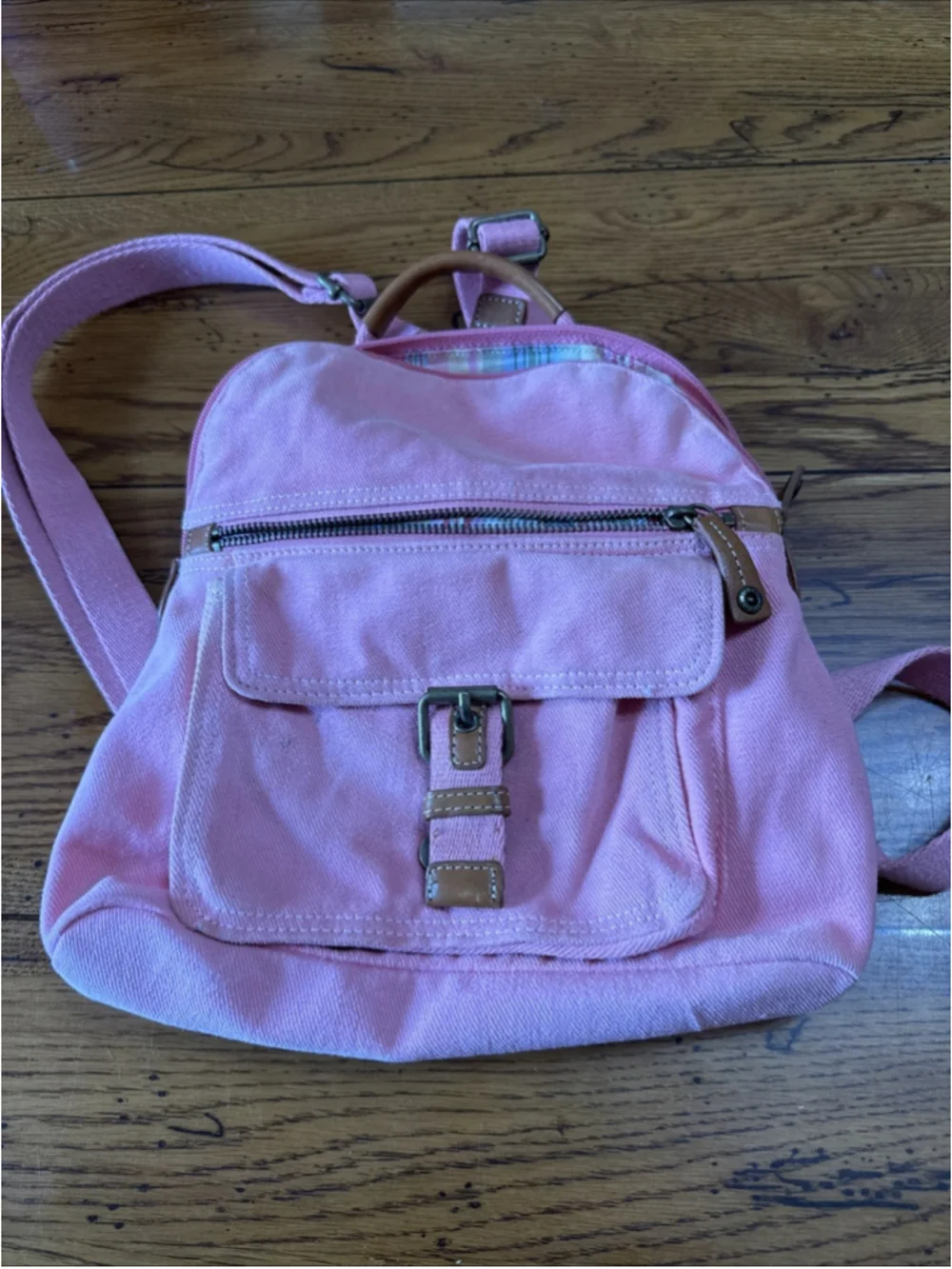 Fossil Pink Canvas Backpack Bag Dusty Pink Faded Rose Adjustable Strap Pockets